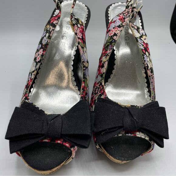 Rampage Black Floral Cork Heel Peep Toe Stiletto Shoes Womens 10 Y2K Whimsigoth - Picture 4 of 8